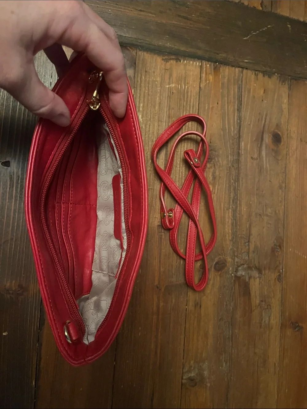 Michael Kors Red Ruched Leather Wristlet Clutch
